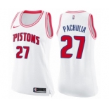 Women's Nike Detroit Pistons #27 Zaza Pachulia Swingman White Pink Fashion NBA Jersey