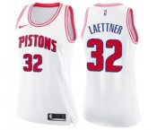 Women's Nike Detroit Pistons #32 Christian Laettner Swingman White Pink Fashion NBA Jersey