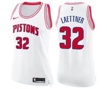 Women's Nike Detroit Pistons #32 Christian Laettner Swingman White Pink Fashion NBA Jersey