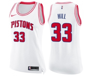 Women's Nike Detroit Pistons #33 Grant Hill Swingman White Pink Fashion NBA Jersey