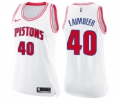 Women's Nike Detroit Pistons #40 Bill Laimbeer Swingman White Pink Fashion NBA Jersey