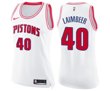 Women's Nike Detroit Pistons #40 Bill Laimbeer Swingman White Pink Fashion NBA Jersey