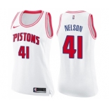 Women's Nike Detroit Pistons #41 Jameer Nelson Swingman White Pink Fashion NBA Jersey