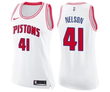 Women's Nike Detroit Pistons #41 Jameer Nelson Swingman White Pink Fashion NBA Jersey