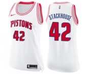 Women's Nike Detroit Pistons #42 Jerry Stackhouse Swingman White Pink Fashion NBA Jersey