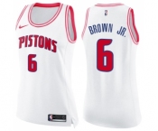 Women's Nike Detroit Pistons #6 Bruce Brown Jr. Swingman White Pink Fashion NBA Jersey