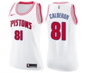 Women's Nike Detroit Pistons #81 Jose Calderon Swingman White Pink Fashion NBA Jersey