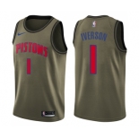 Youth Nike Detroit Pistons #1 Allen Iverson Swingman Green Salute to Service NBA Jersey