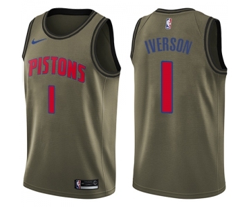 Youth Nike Detroit Pistons #1 Allen Iverson Swingman Green Salute to Service NBA Jersey