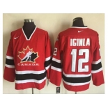 Team CA. #12 Jarome Iginla Red Black 2002 Olympic Nike Throwback Stitched NHL Jersey