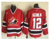 Team CA. #12 Jarome Iginla Red Black 2002 Olympic Nike Throwback Stitched NHL Jersey