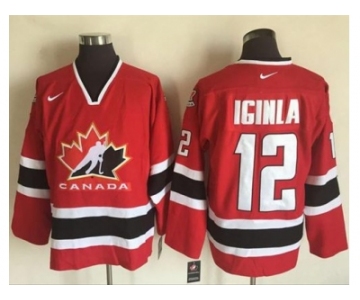 Team CA. #12 Jarome Iginla Red Black 2002 Olympic Nike Throwback Stitched NHL Jersey