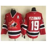 Team CA. #19 Steve Yzerman Red Black 2002 Olympic Nike Throwback Stitched NHL Jersey