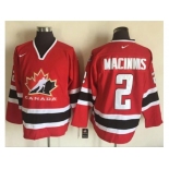 Team CA. #2 Al MacInnis Red Black 2002 Olympic Nike Throwback Stitched NHL Jersey