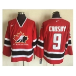 Team CA. #9 Sidney Crosby Red Black 2002 Olympic Nike Throwback Stitched NHL Jersey