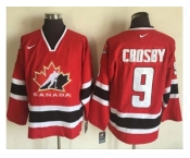 Team CA. #9 Sidney Crosby Red Black 2002 Olympic Nike Throwback Stitched NHL Jersey