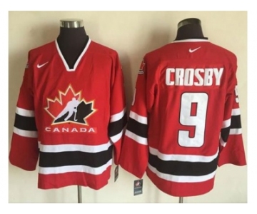 Team CA. #9 Sidney Crosby Red Black 2002 Olympic Nike Throwback Stitched NHL Jersey