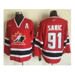 Team CA. #91 Joe Sakic Red Black 2002 Olympic Nike Throwback Stitched NHL Jersey