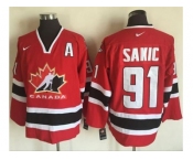 Team CA. #91 Joe Sakic Red Black 2002 Olympic Nike Throwback Stitched NHL Jersey