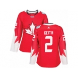 Women's Adidas Team Canada #2 Duncan Keith Premier Red Away 2016 World Cup Hockey Jersey