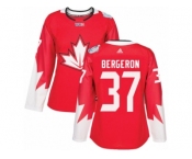 Women's Adidas Team Canada #37 Patrice Bergeron Authentic Red Away 2016 World Cup Hockey Jersey