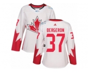 Women's Adidas Team Canada #37 Patrice Bergeron Authentic White Home 2016 World Cup Hockey Jersey