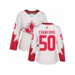 Women's Adidas Team Canada #50 Corey Crawford Authentic White Home 2016 World Cup Hockey Jersey