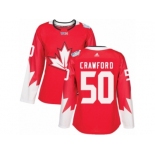 Women's Adidas Team Canada #50 Corey Crawford Premier Red Away 2016 World Cup Hockey Jersey