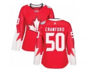 Women's Adidas Team Canada #50 Corey Crawford Premier Red Away 2016 World Cup Hockey Jersey