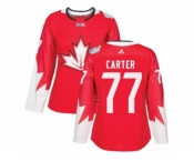 Women's Adidas Team Canada #77 Jeff Carter Authentic Red Away 2016 World Cup Hockey Jersey