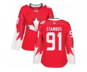 Women's Adidas Team Canada #91 Steven Stamkos Authentic Red Away 2016 World Cup Hockey Jersey