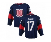 Men Adidas Team USA #17 Ryan Kesler Navy Blue Away 2016 World Cup Ice Hockey Jersey