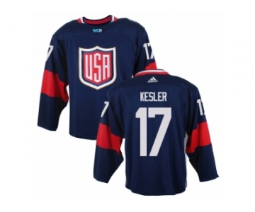 Men Adidas Team USA #17 Ryan Kesler Navy Blue Away 2016 World Cup Ice Hockey Jersey