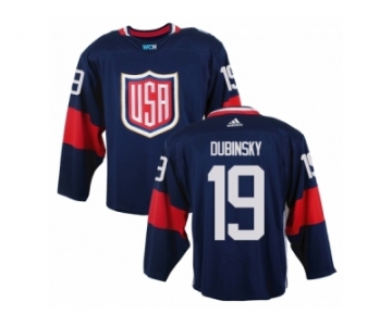 Men Adidas Team USA #19 Brandon Dubinsky Navy Blue Away 2016 World Cup Ice Hockey Jersey