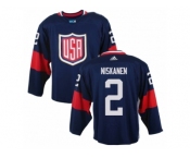 Men Adidas Team USA #2 Matt Niskanen Navy Blue Away 2016 World Cup Ice Hockey Jersey