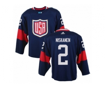 Men Adidas Team USA #2 Matt Niskanen Navy Blue Away 2016 World Cup Ice Hockey Jersey