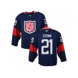 Men Adidas Team USA #21 Derek Stepan Navy Blue Away 2016 World Cup Ice Hockey Jersey