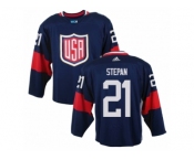 Men Adidas Team USA #21 Derek Stepan Navy Blue Away 2016 World Cup Ice Hockey Jersey