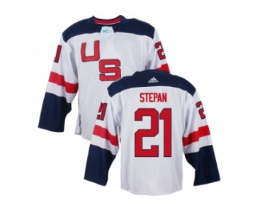 Men Adidas Team USA #21 Derek Stepan Premier White 2016 World Cup Ice Hockey Jersey