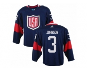 Men Adidas Team USA #3 Jack Johnson Navy Blue 2016 World Cup Ice Hockey Jersey