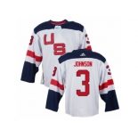 Men Adidas Team USA #3 Jack Johnson White 2016 World Cup Ice Hockey Jersey