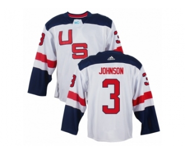 Men Adidas Team USA #3 Jack Johnson White 2016 World Cup Ice Hockey Jersey