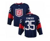 Men Adidas Team USA #35 Cory Schneider Navy Blue 2016 World Cup Ice Hockey Jersey