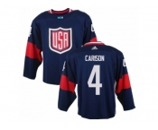 Men Adidas Team USA #4 John Carlson Navy Blue 2016 World Cup Ice Hockey Jersey