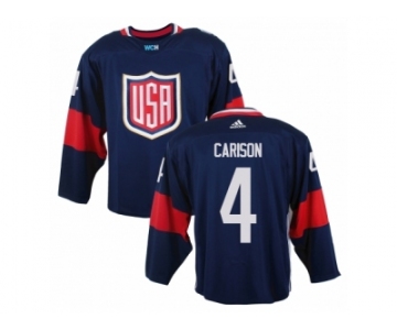 Men Adidas Team USA #4 John Carlson Navy Blue 2016 World Cup Ice Hockey Jersey