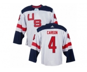 Men Adidas Team USA #4 John Carlson White 2016 World Cup Ice Hockey Jersey