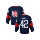 Men Adidas Team USA #42 David Backes Navy Blue 2016 World Cup Ice Hockey Jersey