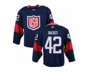 Men Adidas Team USA #42 David Backes Navy Blue 2016 World Cup Ice Hockey Jersey