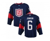 Men Adidas Team USA #6 Erik Johnson Navy Blue 2016 World Cup Ice Hockey Jersey