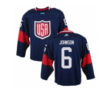 Men Adidas Team USA #6 Erik Johnson Navy Blue 2016 World Cup Ice Hockey Jersey